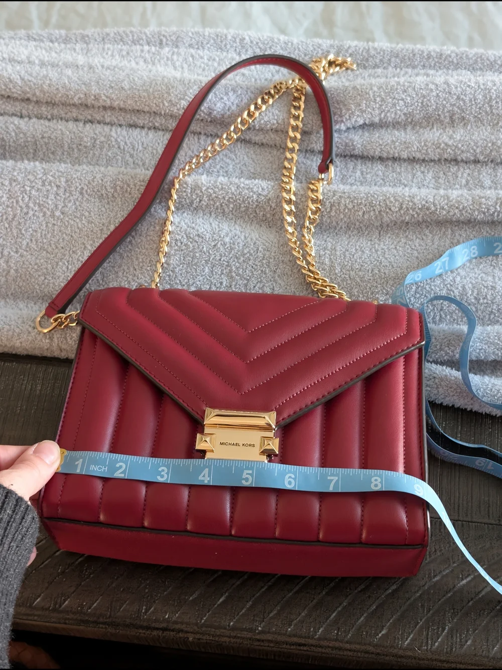 Michael Kors Whitney Red Nappa Leather Quilted Shoulder Crossbody Bag